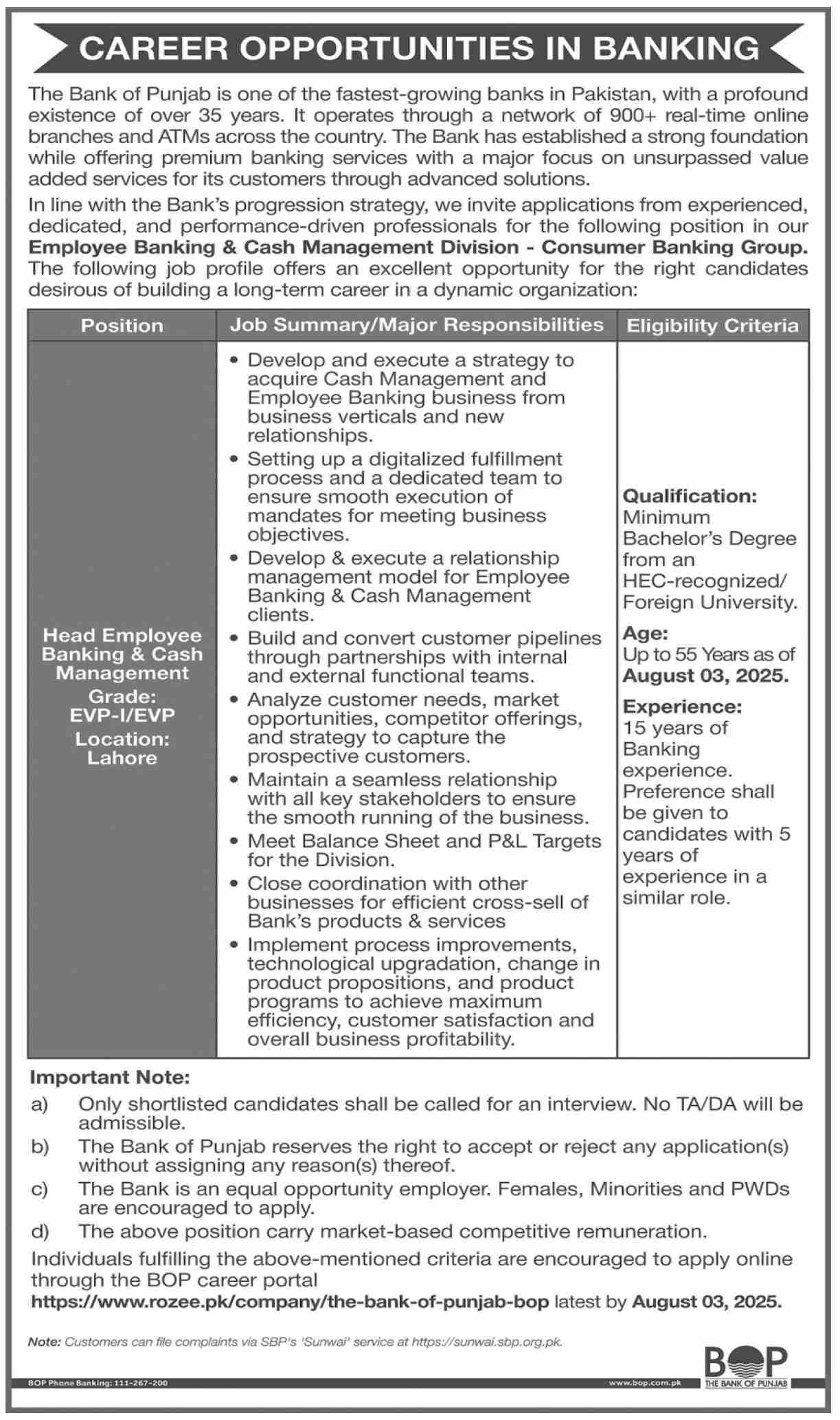 Jobs in Bank of Punjab-2